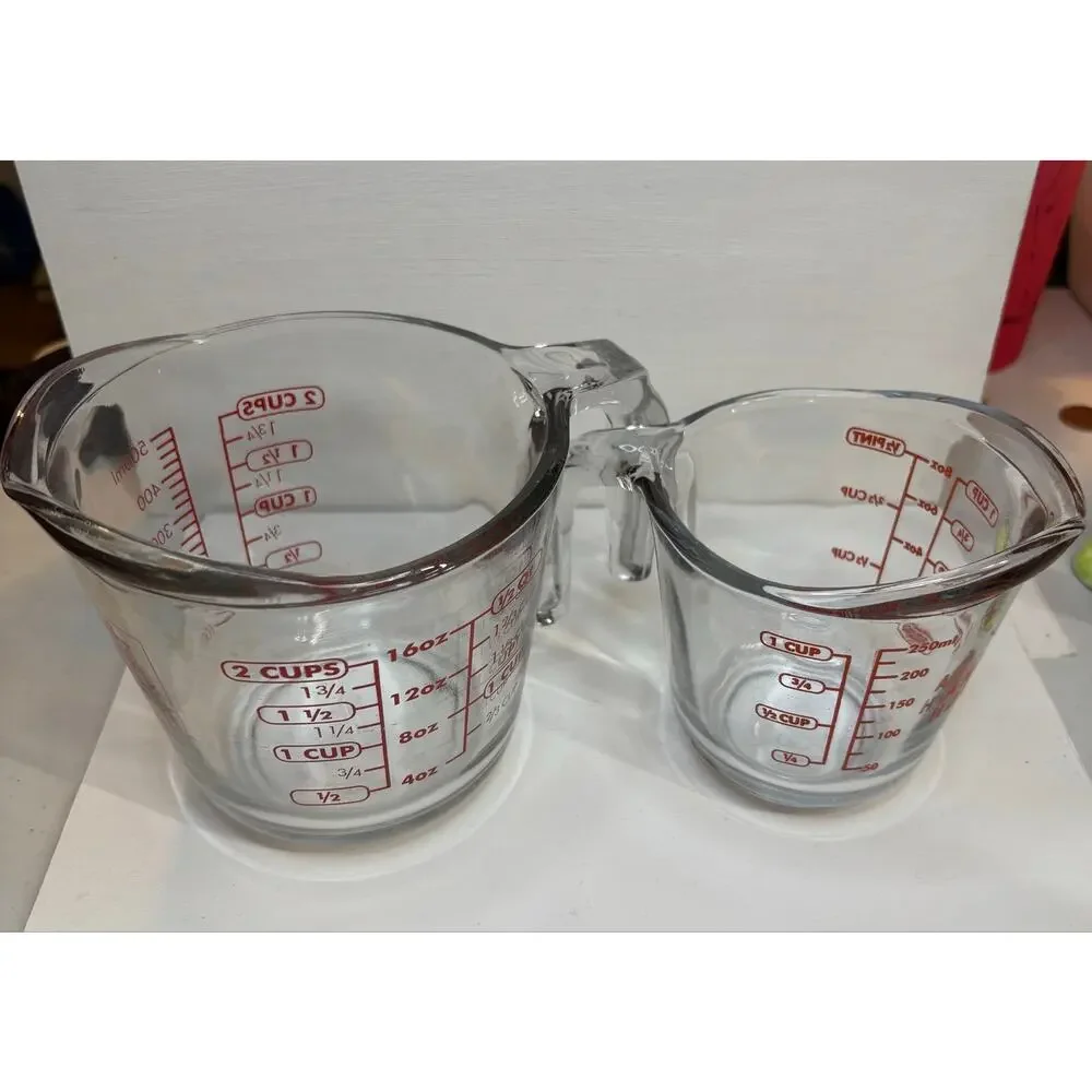 Vintage Set of 2 Anchor Hocking Glass Measuring Cups 1 and 2 Cups